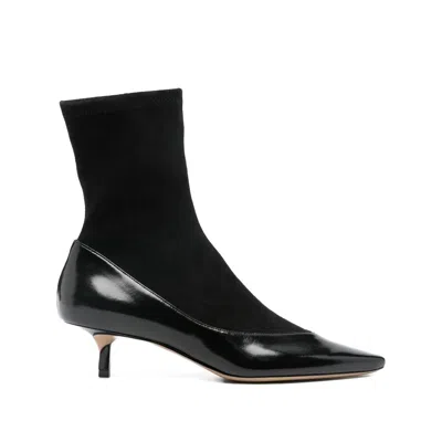 Jacquemus The Tourni Suede And Glossed-leather Ankle Boots In Black