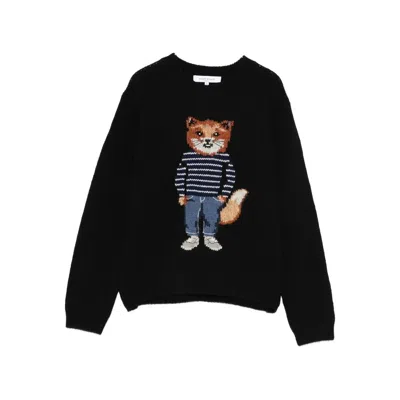 Maison Kitsuné Fox-motif Wool Sweater In Black