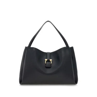 Ferragamo Buckle Strap Soft Structure Shoulder Bag In Black