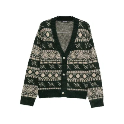 Daily Paper Patterned-intarsia Cardigan In Green