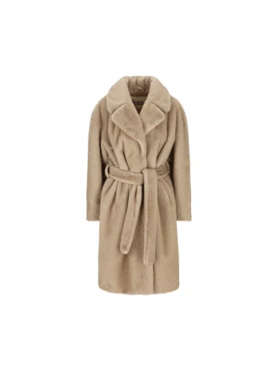Herno Belted Faux Fur Coat In Brown