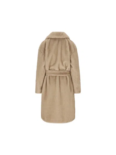 Herno Belted Faux Fur Coat In Brown