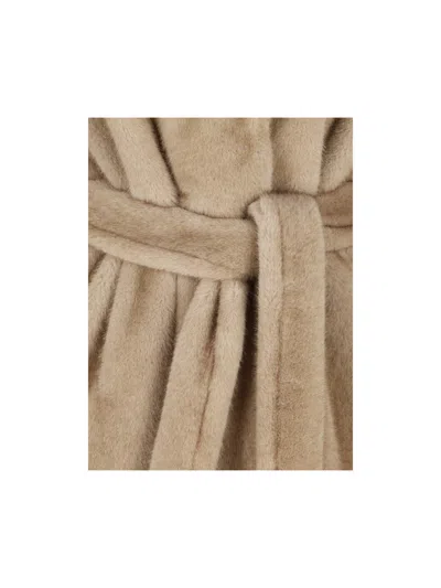 Herno Belted Faux Fur Coat In Brown