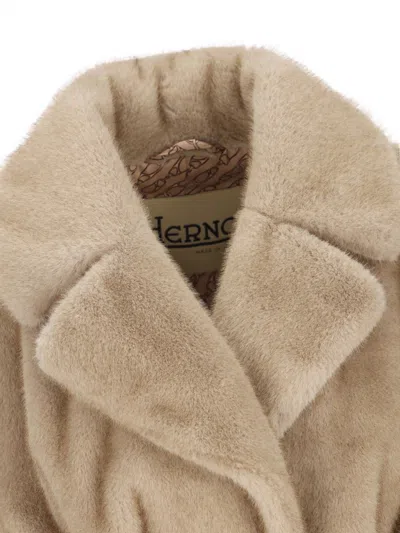 Herno Belted Faux Fur Coat In Brown