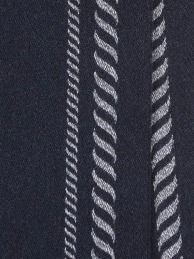Prada Striped Pattern Scarf Fringed Edges In Blue