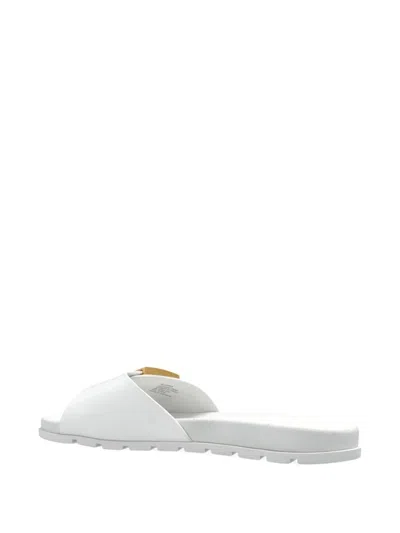 Tory Burch Slide Sandals With Metallic Buckle Accent In White