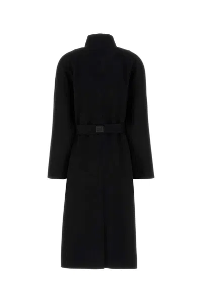 Loewe Black Wool Blend Coat In Black