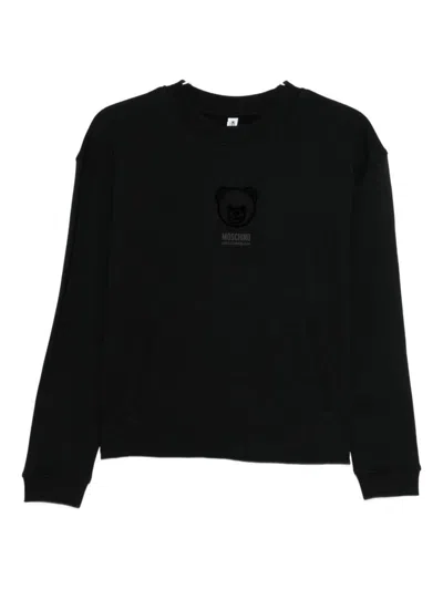 Moschino Relaxed Fit Black Cotton Sweatshirt With Embroidered Logo In Black