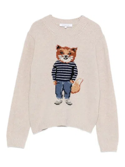 Maison Kitsuné Dressed Fox Intarsia Wool Jumper Knitwear White In White