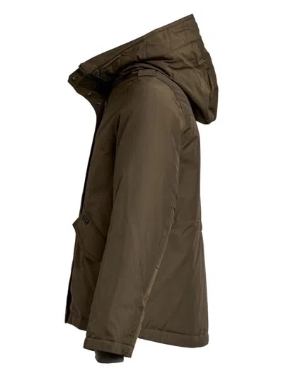 Woolrich Hooded Parka With Drawstring Waist And Pockets In Brown