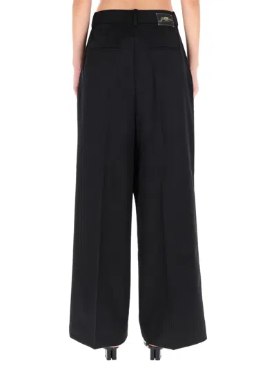 Ganni Womens Black Pleated Wide-leg Wool Trousers In Black