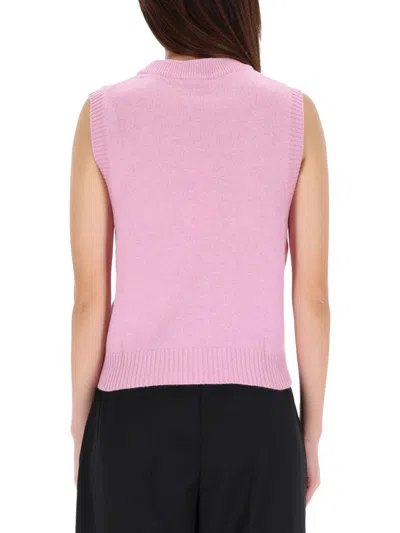 Ganni Womens Chalk Pink Puppy Round-neck Wool-blend Vest In Pink