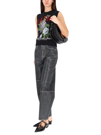 Ganni Flowers Grey Vest In Black