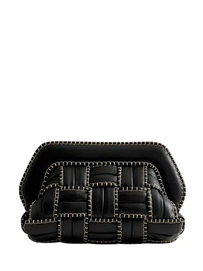 Themoirè Rectangular Woven Clutch Contrast Stitching In Black