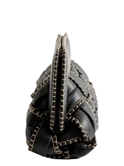 Themoirè Rectangular Woven Clutch Contrast Stitching In Black