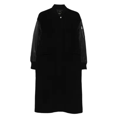 Pinko Long Padded Coat Ribbed Collar In Black