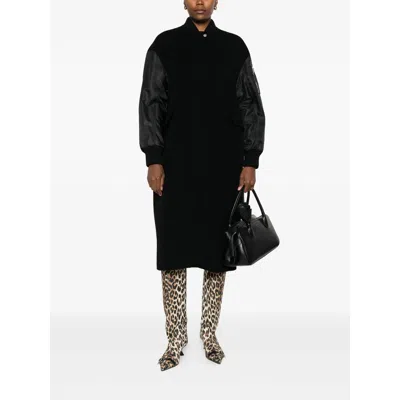 Pinko Long Padded Coat Ribbed Collar In Black