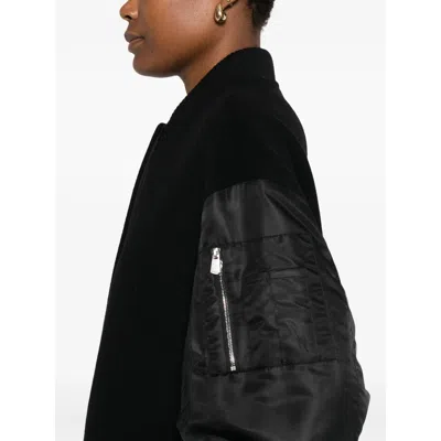 Pinko Long Padded Coat Ribbed Collar In Black