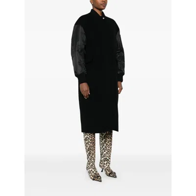 Pinko Long Padded Coat Ribbed Collar In Black