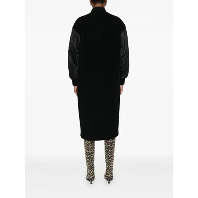 Pinko Long Padded Coat Ribbed Collar In Black