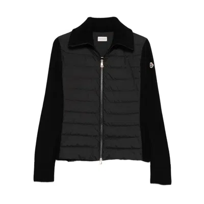 Moncler Black Wool And Polyester Cardigan In Black