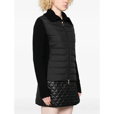 Moncler Black Wool And Polyester Cardigan In Black