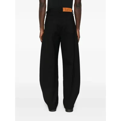 Séfr Cropped Wide-leg Pants With Five-pocket Design And Distinctive Branding In Black