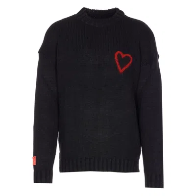 Vision Of Super Relaxed-fit Black Knit Sweatshirt With Heart Motif In Black