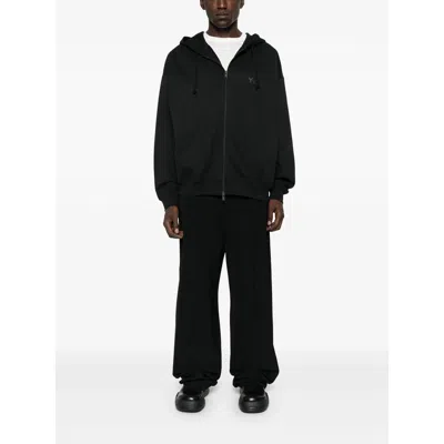 Y-3 Zip-up Black Hoodie With Minimalist Design In Black