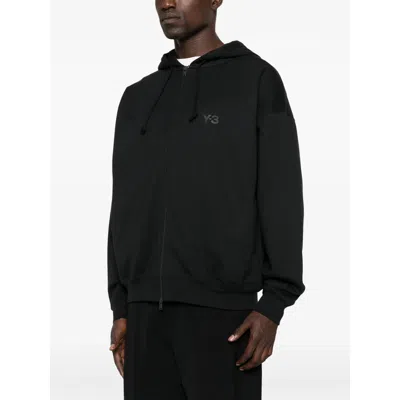 Y-3 Zip-up Black Hoodie With Minimalist Design In Black