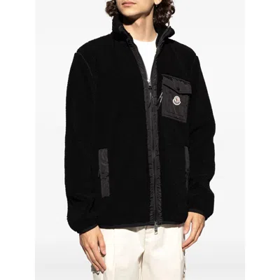 Moncler Teddy Zip-up Sweatshirt With Pocket Clothing In Black
