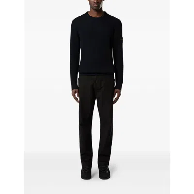 Stone Island Ribbed-knit Virgin Wool Sweater With Signature Patch In Blue