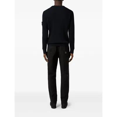 Stone Island Ribbed-knit Virgin Wool Sweater With Signature Patch In Blue