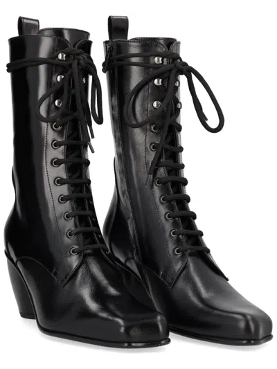 Vivienne Westwood Polished Leather Boots With Sculpted Block Heel In Black