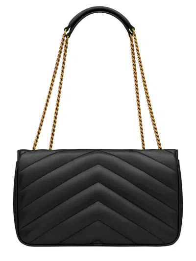 Saint Laurent Black Loulou Medium Shoulder Bag In Blue