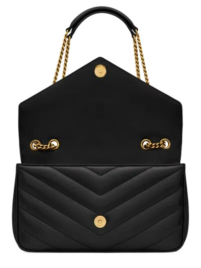 Saint Laurent Black Loulou Medium Shoulder Bag In Blue