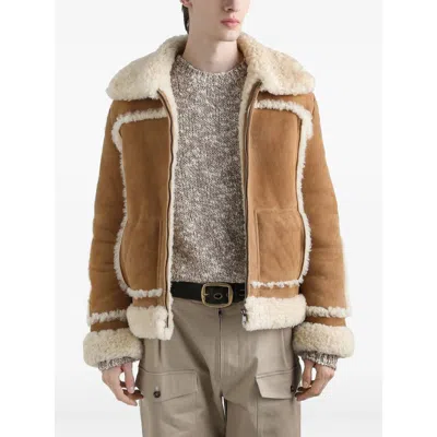 Dolce & Gabbana Suede Shearling Jacket In Brown