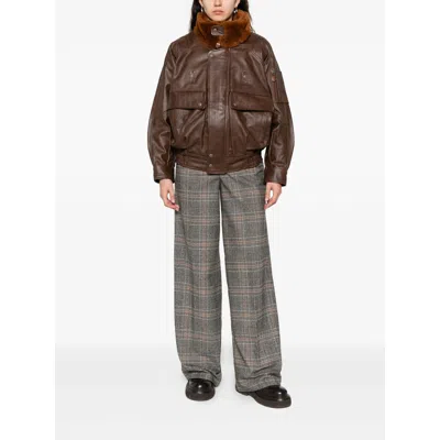 R13 Long-sleeved Leather Jacket In Brown