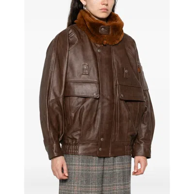 R13 Long-sleeved Leather Jacket In Brown