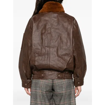 R13 Long-sleeved Leather Jacket In Brown