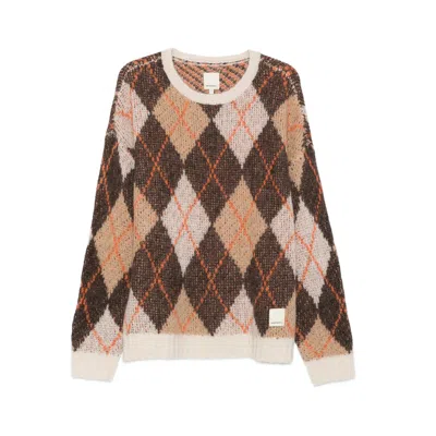 Emporio Armani Oversized Argyle Jacquard Knit Pullover In Brown