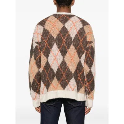 Emporio Armani Oversized Argyle Jacquard Knit Pullover In Brown