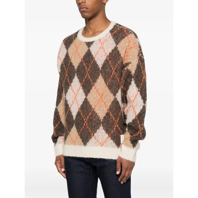 Emporio Armani Oversized Argyle Jacquard Knit Pullover In Brown