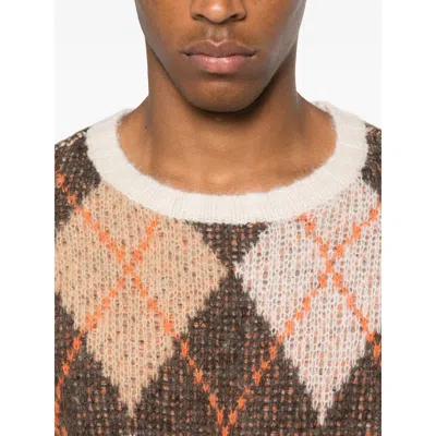 Emporio Armani Oversized Argyle Jacquard Knit Pullover In Brown