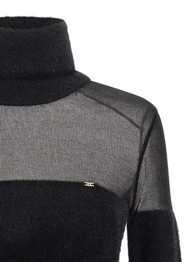 Elisabetta Franchi Brushed Insert Turtleneck Sweater Sweaters And Cardigans Black In Black