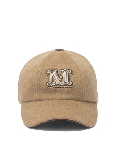 Max Mara Camel Brown Camel Wool Fedora Logo Baseball Hat In Brown