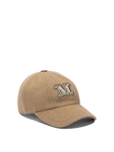 Max Mara Camel Brown Camel Wool Fedora Logo Baseball Hat In Brown