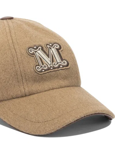 Max Mara Camel Brown Camel Wool Fedora Logo Baseball Hat In Brown