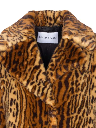 Stand Studio Camille Faux Fur Cocoon Coat Clothing In Animal Print