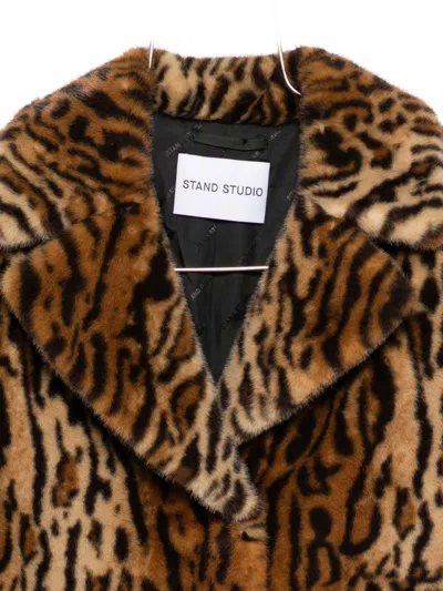 Stand Studio Camille Faux Fur Cocoon Coat Clothing In Animal Print